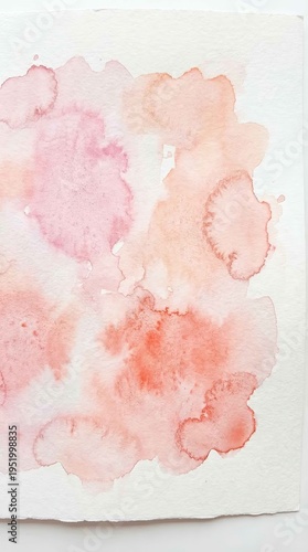 Abstract Watercolor Painting with Soft Pink and Orange Hues.