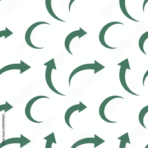Pattern of green arrows and crescent shapes on a white background