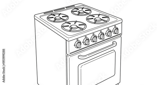 Illustration of a freestanding gas range with four burners.