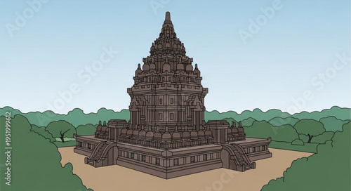 Majestic Prambanan Temple Illustration - A Blend of Art and History.
