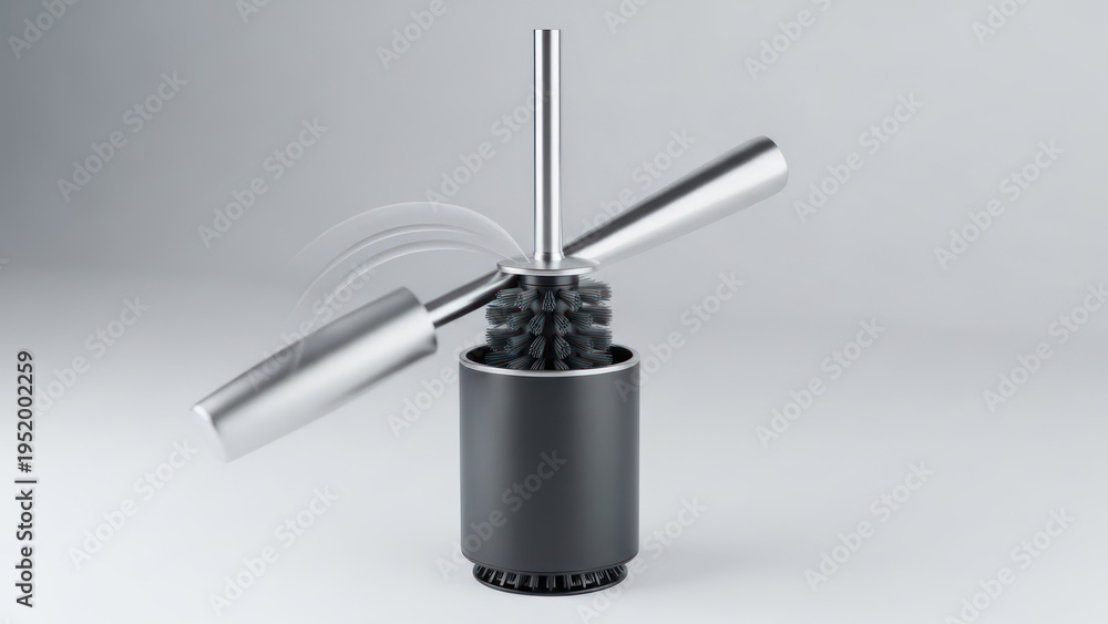 Fototapeta premium Modern toilet brush with silver handle isolated on white background minimalist design