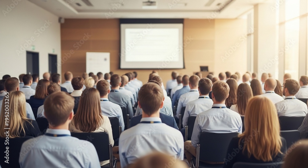 Fototapeta premium Corporate Audience Engaged in Presentation with Projector Screen