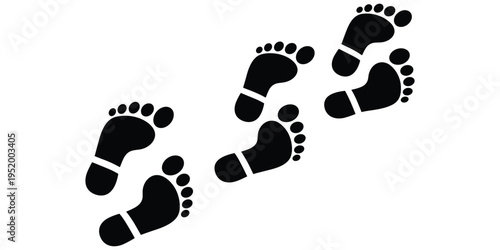 Footprints silhouette illustration, walking path design, journey progress motif artwork, navigation tracking symbol, movement decorative motif, storytelling travel artwork, flat vector drawing