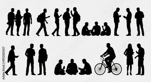 Silhouettes of People in Various Activities and Poses.