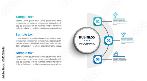 Business infographic design template with 3 options, parts, steps or processes. Can be used for workflow layout, diagram, number options, web design	