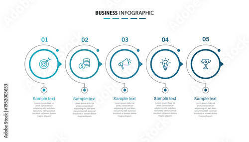 Business infographic template with 5 options or steps. Can be used for workflow layout, diagram, annual report, web design	
