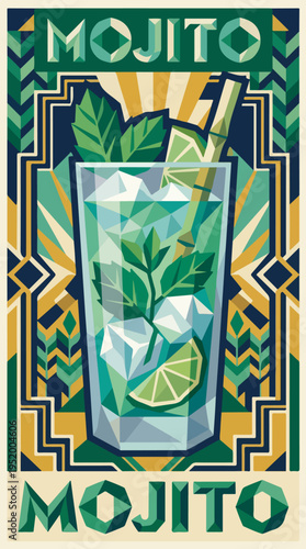 Mojito cocktail geometric art deco poster