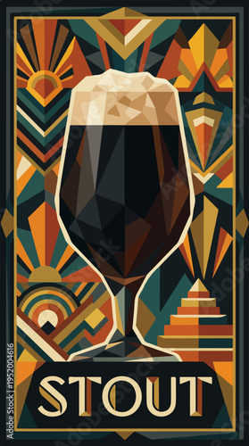 Stout beer glass geometric art deco poster