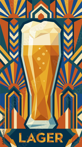 Lager beer glass geometric art deco poster