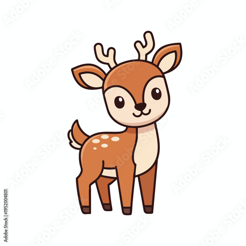 Cute cartoon fawn with spots and small antlers on a white background