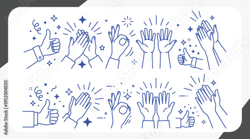 Vector simple linear illustration, hands and gestures, hand drawn illustration, poster, logo, print design template, business cooperation and teamwork concept