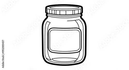 Empty glass jar with label space, simple line drawing illustration