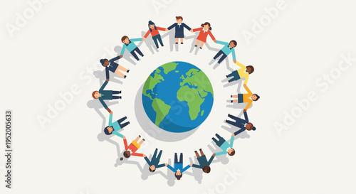 Global Unity and Diversity People of Different Cultures Holding Hands in a Circle Around the Earth