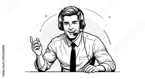 Smiling Customer Service Representative with Headset Answering Questions.