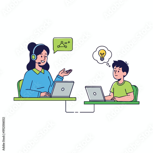 Educator assists student remotely, fostering understanding and inspiration