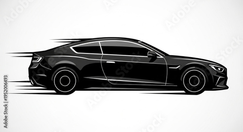 Sleek Black Sports Car in Motion - A Dynamic Automotive Illustration.