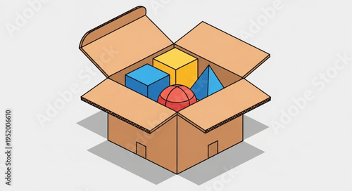 Geometric Shapes in a Cardboard Box - A Colorful Educational Illustration.