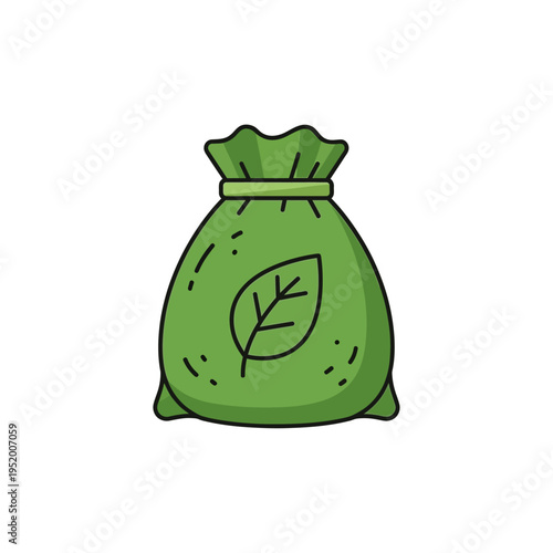 Fresh green organic plant food bag illustration, an eco-friendly symbol for sustainable gardening, natural fertilizer, and agricultural products