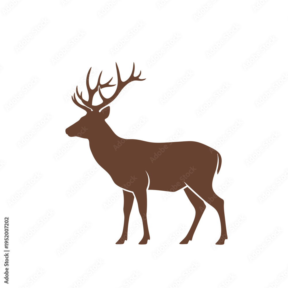 Fototapeta premium Elegant brown deer silhouette with majestic antlers, a versatile symbol perfect for nature-themed designs, wildlife branding, and outdoor-related logos
