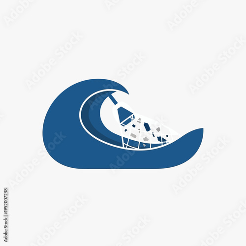 Waves of pollution engulfing a pristine coastline, symbolizing the urgent need for environmental action and waste management solutions