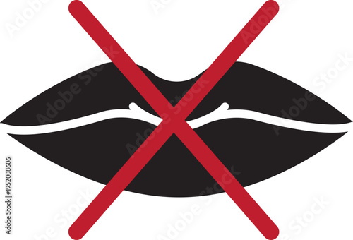 Lips with a red cross over them symbolizing silence
