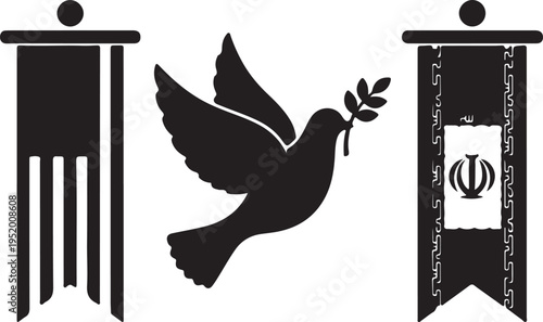 Dove Flying with Olive Branch Between Iran and United States Flag Silhouettes Symbolizing Peace Diplomacy Reconciliation International Relations Conflict Resolution Unity Cooperation Political Dialogu