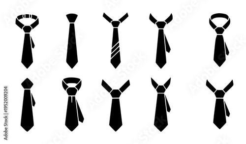Business tie silhouette vector icon collection black necktie symbols