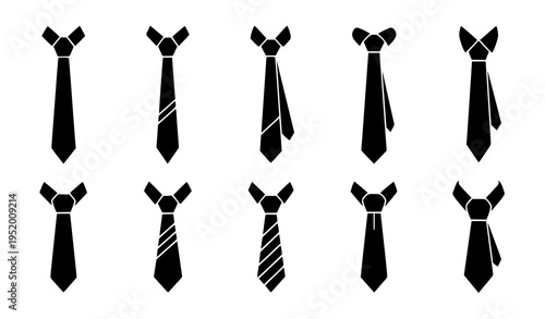 Black necktie silhouette vector pack with professional business tie icons