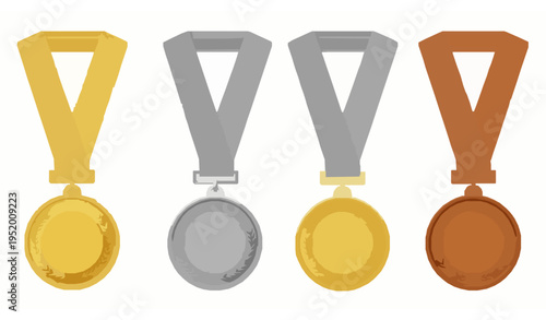Realistic winner medal icon collection with gold silver bronze awards