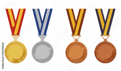 Winner award medal vector pack with gold silver and bronze prizes