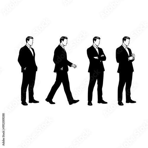 Businessman walking and standing poses vector illustration
