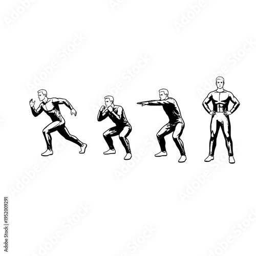 man in various martial arts poses vector illustration