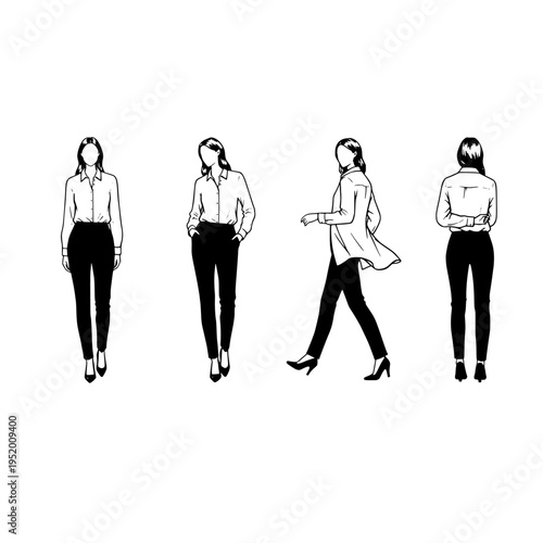 Four different poses of a woman in business attire