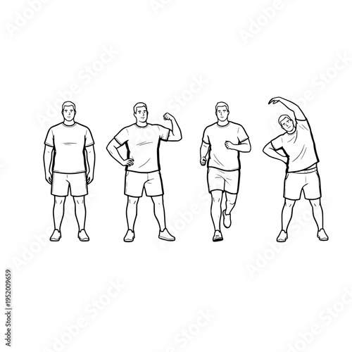 A group of men doing various exercises