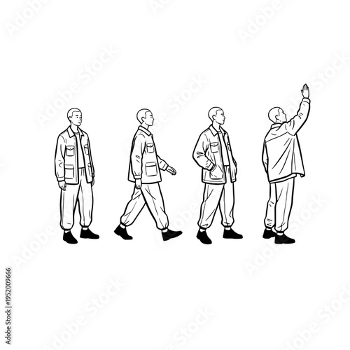 four men walking in different poses vector illustration