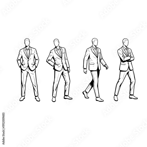 four businessmen in different poses vector illustration