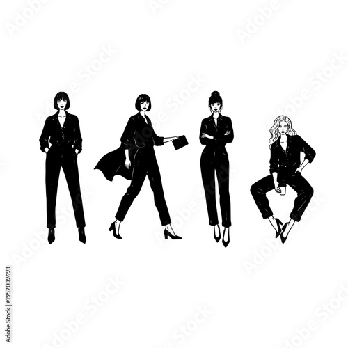 four businesswomen in different poses vector illustration