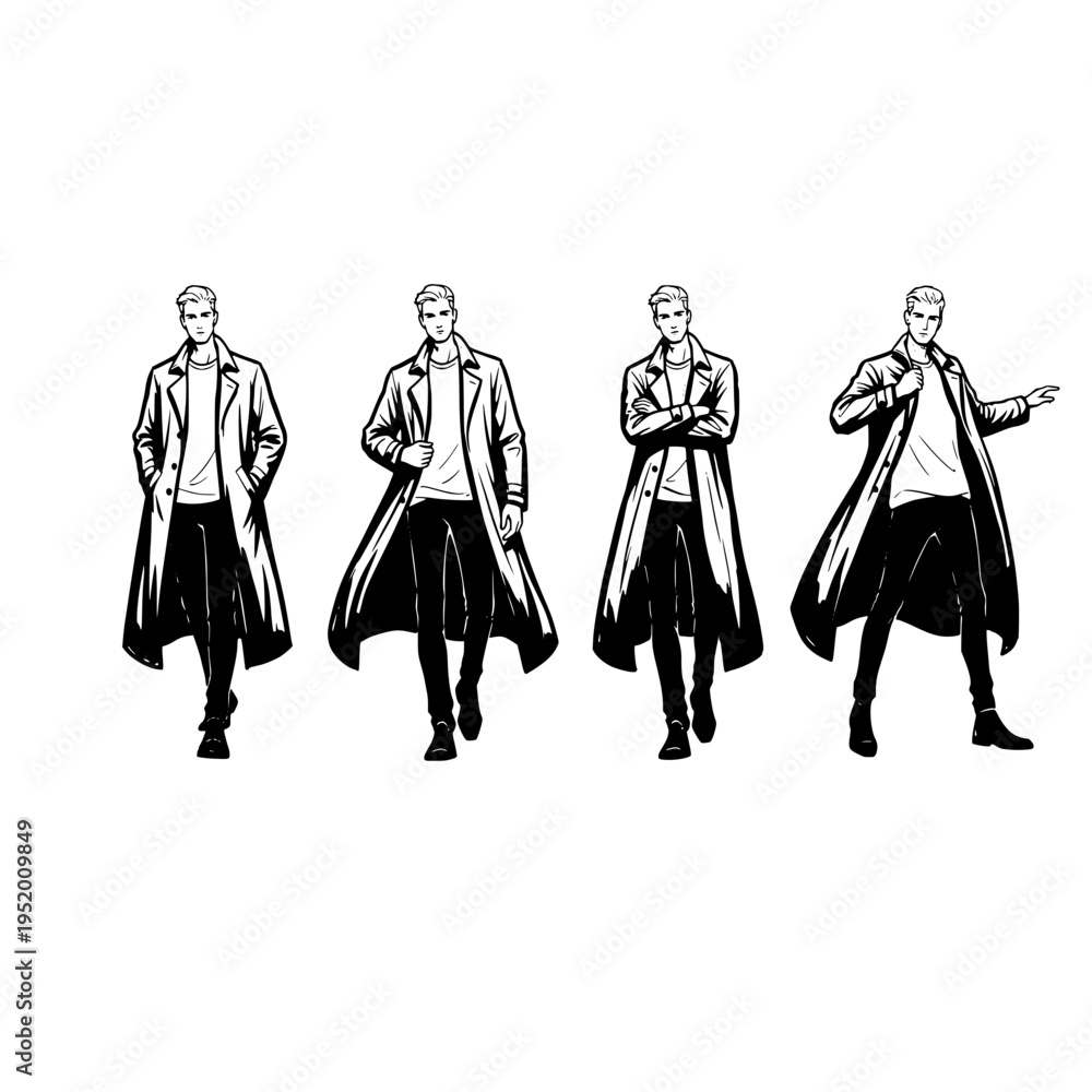 Fototapeta premium four men in different poses vector illustration