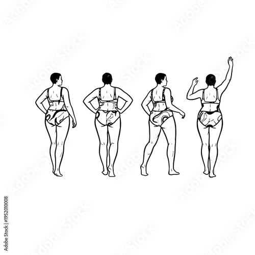 Four women in underwear standing in different poses