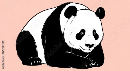 Resting Panda Bear Illustration with Black and White Fur.
