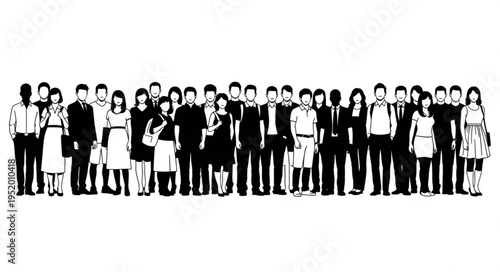 Diverse Group of People Standing Together in Silhouette.