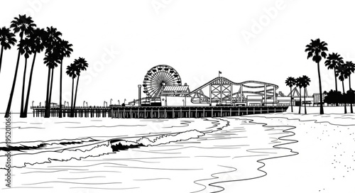 Santa Monica Pier - A Black and White Coastal Scene.