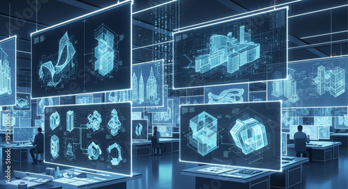 Futuristic Medical Imaging Lab with Holographic Displays and Data Analysis.