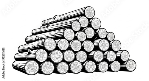 Detailed Illustration of a Stacked Pile of Logs for Firewood.