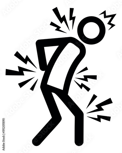 Line art illustration of a person depicting back and joint pain for health information