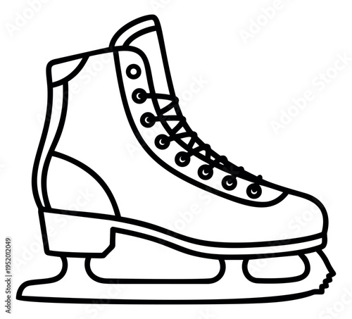 Hand drawn line art illustration of an ice skate depicting a winter sport item for winter activities