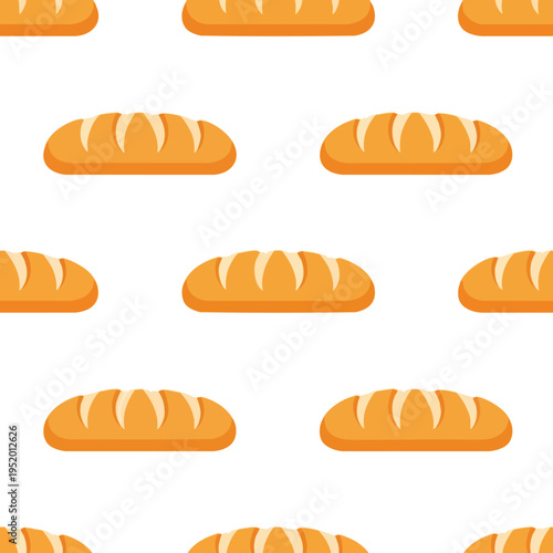 Pattern of golden bread loaves with light scored lines on a white background