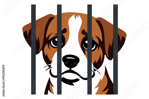 Cartoon illustration of a dog depicting sadness behind bars for animal welfare awareness
