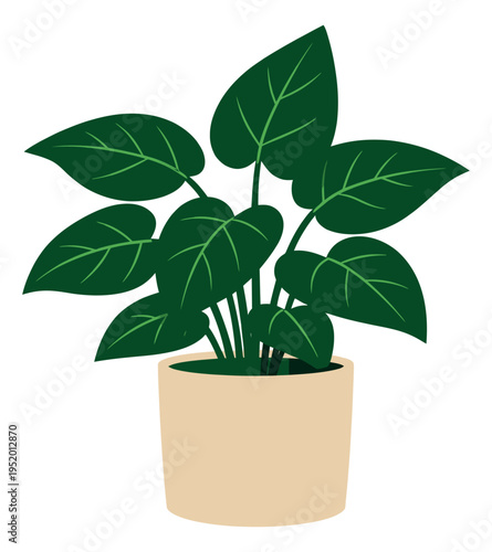 Modern graphic illustration of a houseplant depicting green leaves for home decor