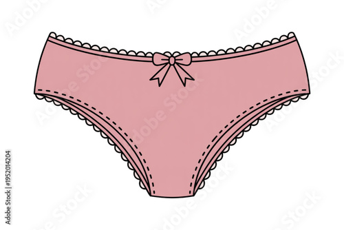 A minimalist illustration of pink women's underwear with a bow on transparent background